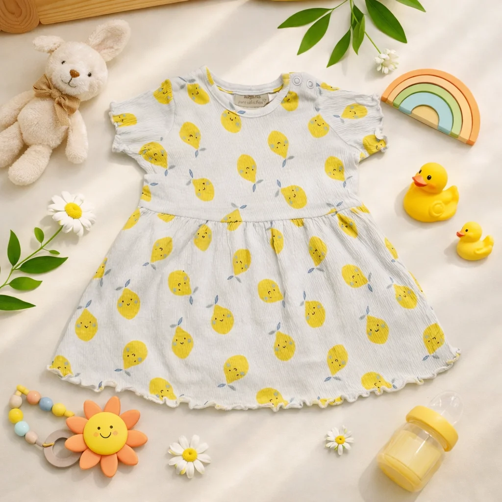 سارافون نوزادی مدل چین دار موسلین طرح گلابی برند لوپیلو