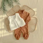 ست دخترانه وارداتی ترک سرهمی جوراب دار کبریتی و کت خز طرح گلدار رنگ شتری-ش