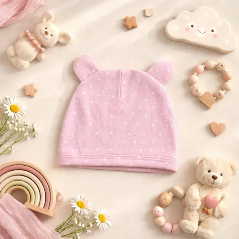 کلاه نوزادی گوش دار طرح ستاره رنگ صورتی کد 10530