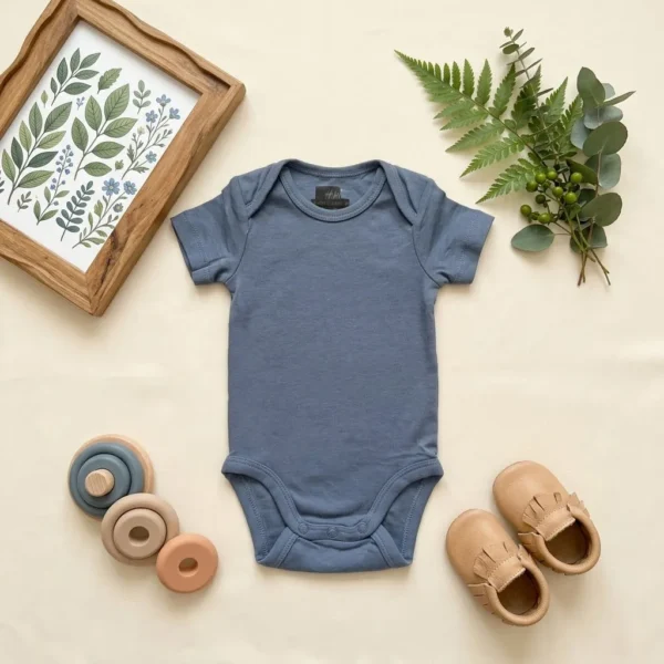 بادی آستین کوتاه وارداتی ساده رنگ آبی تیره برند H&M