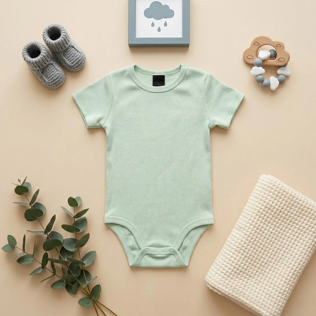 بادی آستین کوتاه وارداتی ساده رنگ سبز پاستلی برند H&M