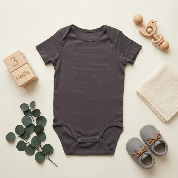 بادی آستین کوتاه وارداتی ساده رنگ طوسی تیره برند H&M