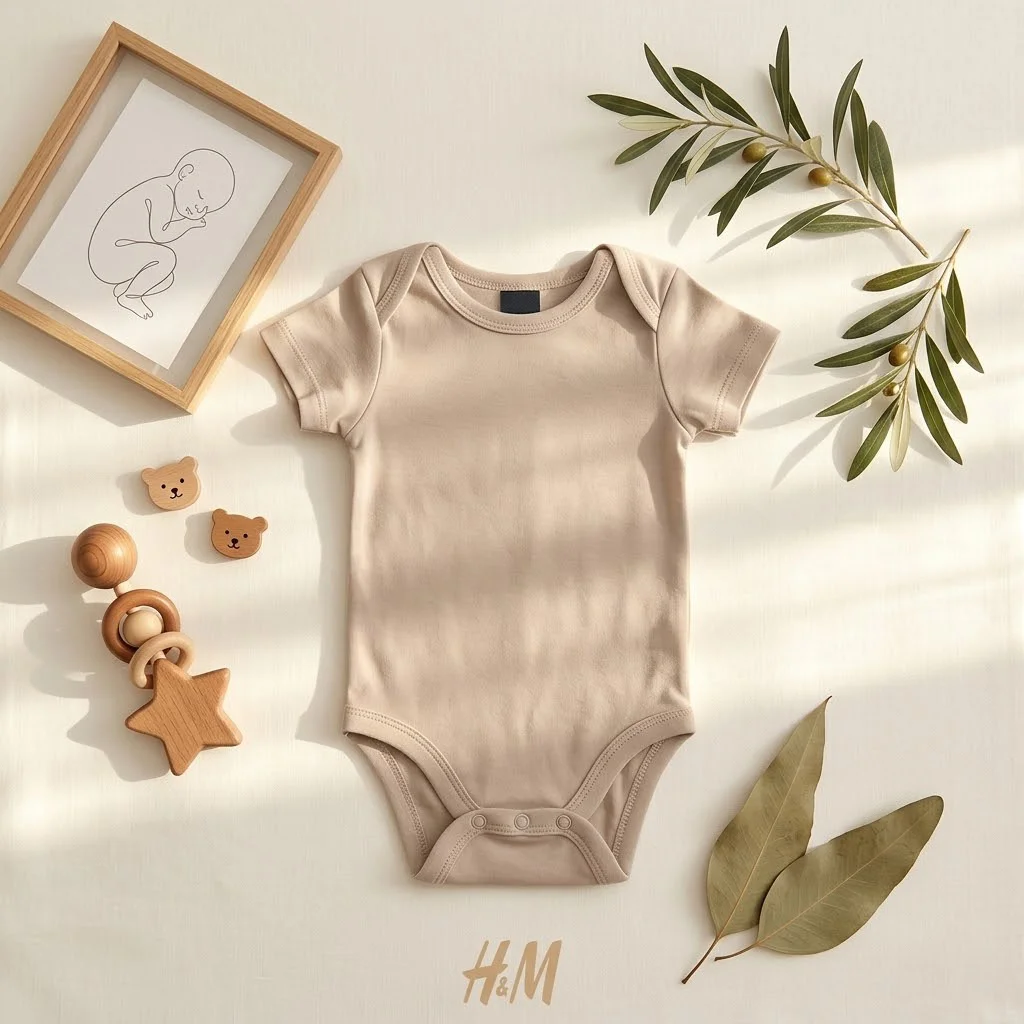 بادی آستین کوتاه وارداتی ساده رنگ کرم برند H&M