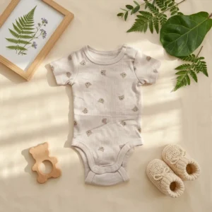 بادی آستین کوتاه وارداتی کبریتی طرح تدی رنگ کرم برند H&M