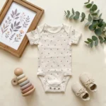 بادی آستین کوتاه وارداتی کبریتی طرح گل رنگ شیری برند H&M