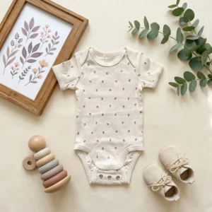 بادی آستین کوتاه وارداتی کبریتی طرح گل رنگ شیری برند H&M