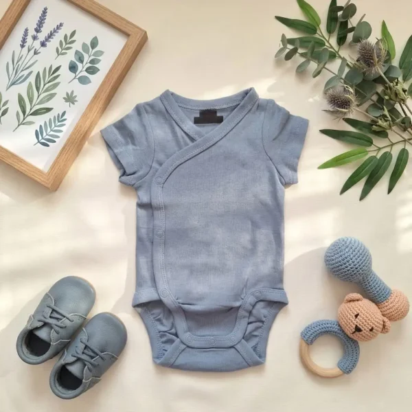 بادی آستین کوتاه وارداتی یقه هفت ساده رنگ آبی برند H&M