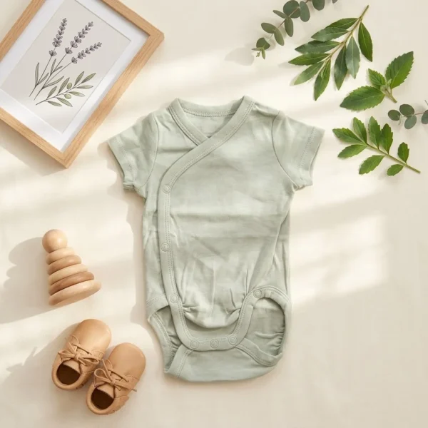 بادی آستین کوتاه وارداتی یقه هفت ساده رنگ سبز روشن برند H&M