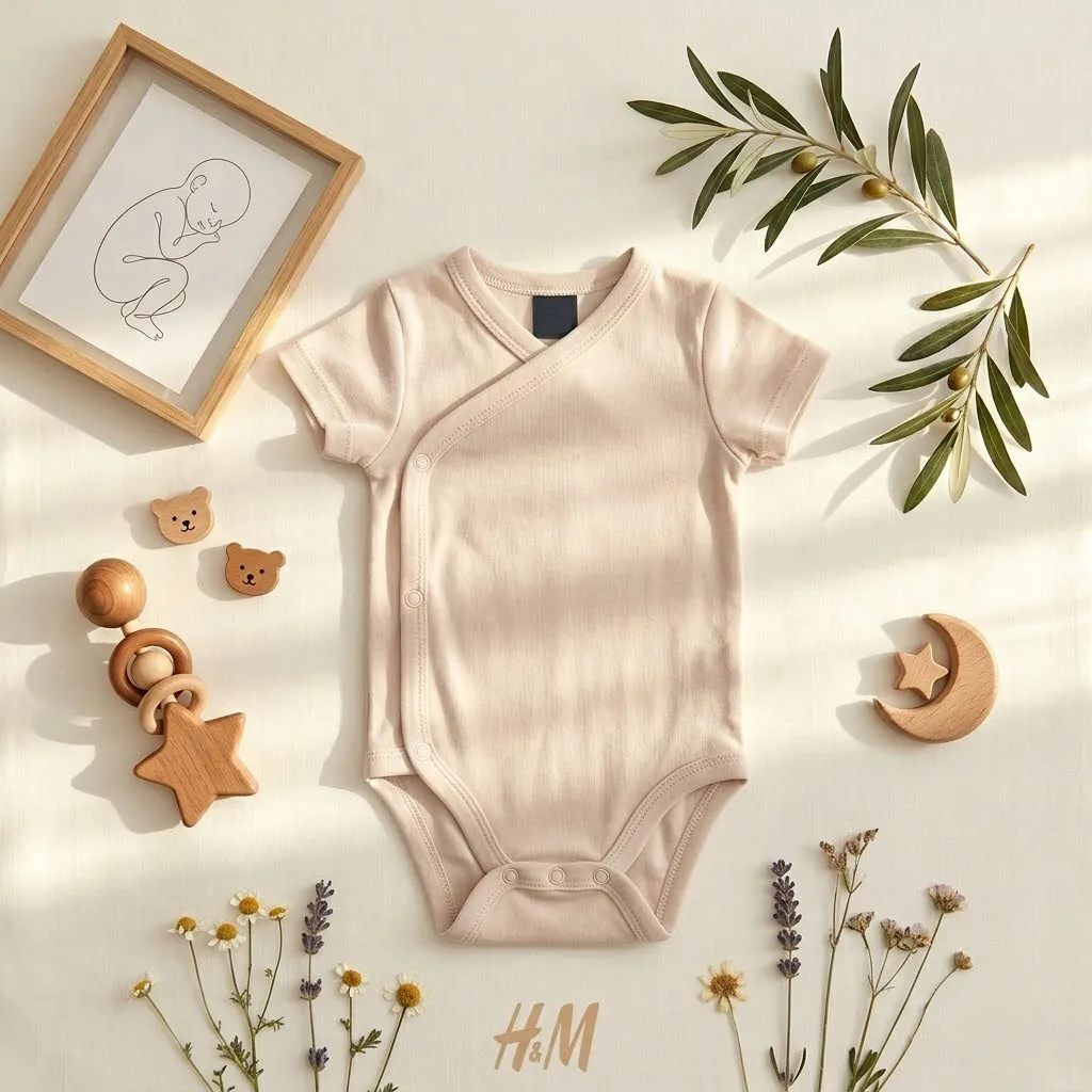 بادی آستین کوتاه وارداتی یقه هفت ساده رنگ شیری برند H&M