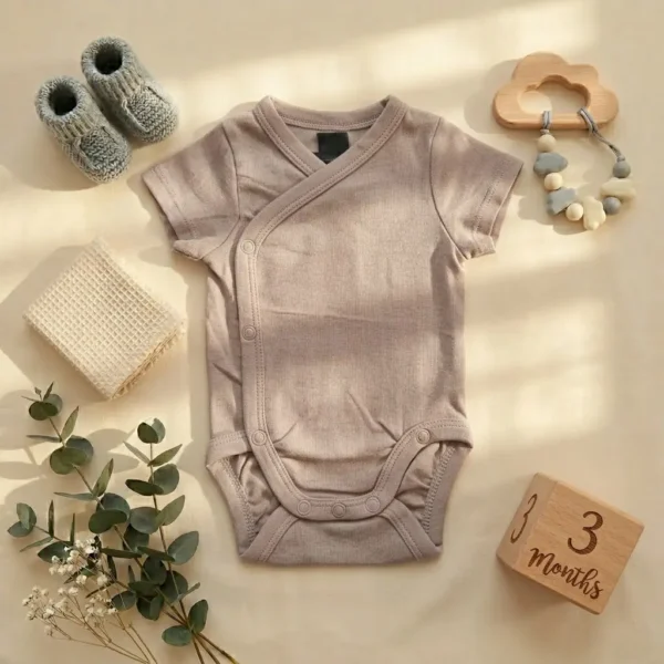 بادی آستین کوتاه وارداتی یقه هفت ساده رنگ کرم برنز برند H&M