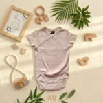 بادی آستین کوتاه وارداتی یقه هفت ساده رنگ گلبهی برند H&M