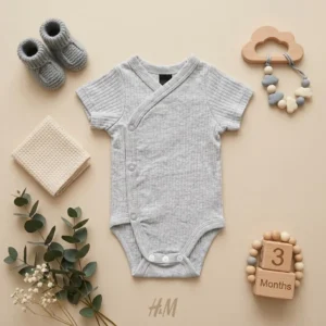 بادی آستین کوتاه وارداتی یقه هفت کبریتی ساده رنگ طوسی برند H&M