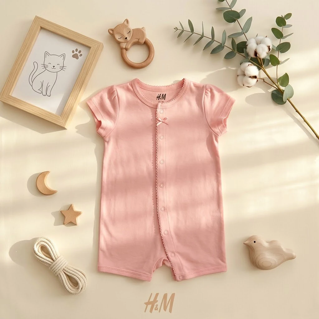 رامپر وارداتی ساده رنگ صورتی برند H&M