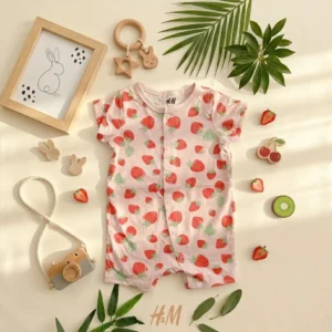 رامپر وارداتی طرح توت فرنگی رنگ صورتی برند H&M