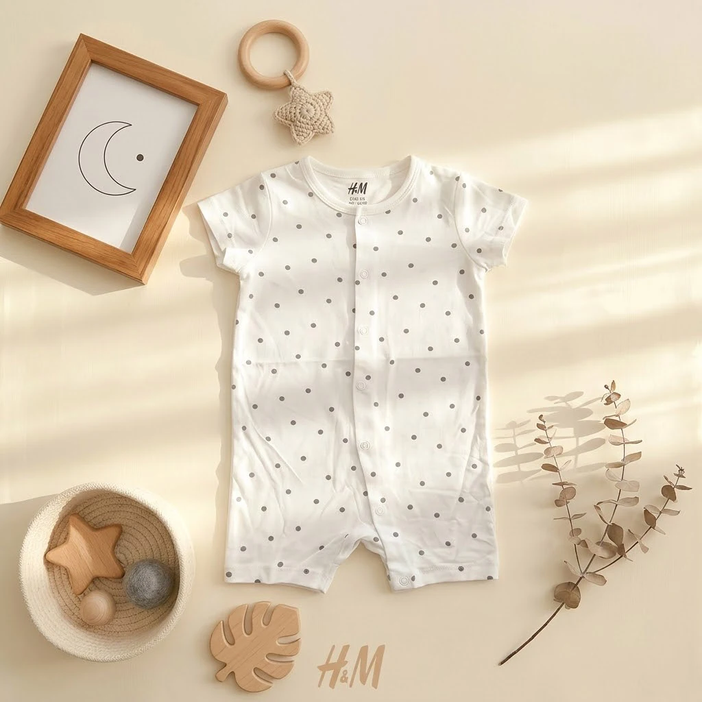 رامپر وارداتی طرح خالدار رنگ سفید برند H&M