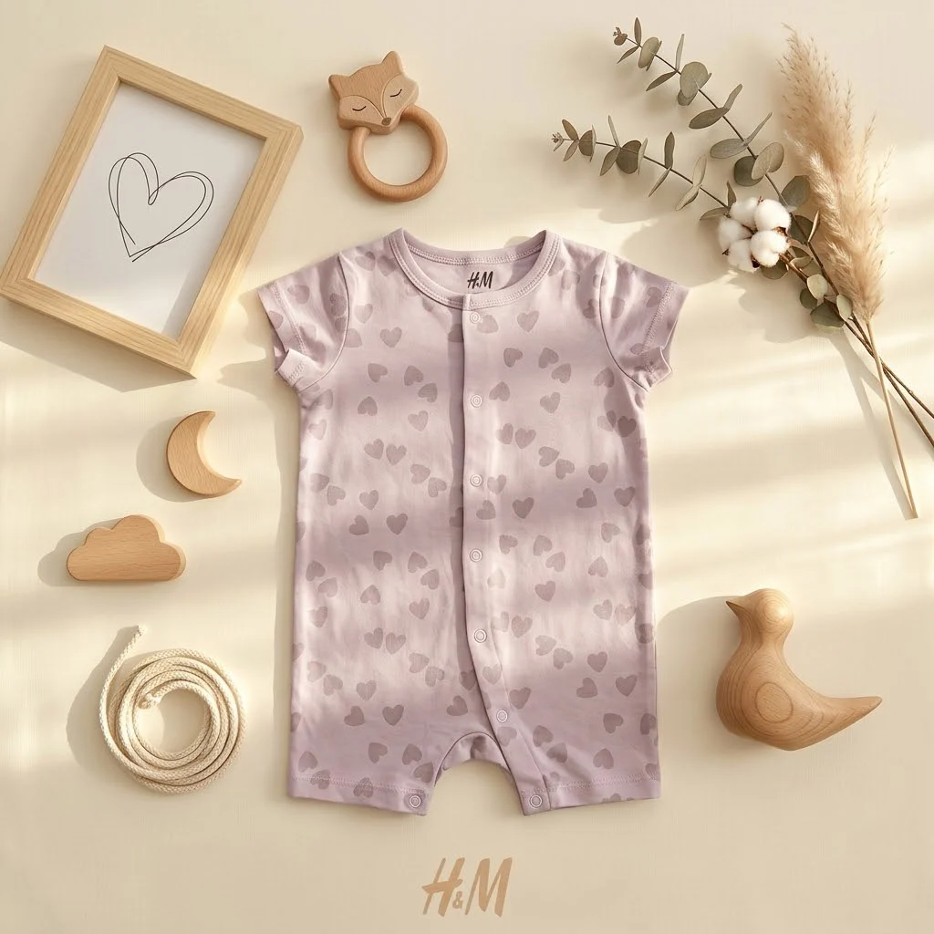 رامپر وارداتی طرح قلب رنگ بنفش برند H&M