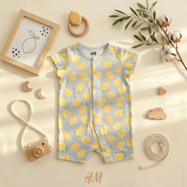 رامپر وارداتی طرح لیمو رنگ آبی برند H&M