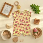 رامپر وارداتی طرح هندوانه رنگ زرد برند H&M