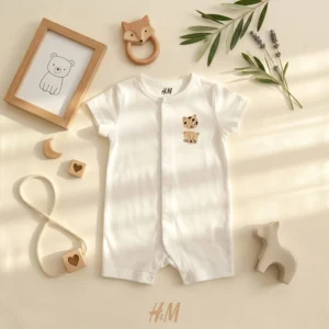 رامپر وارداتی طرح گربه رنگ سفید برند H&M