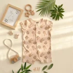 رامپر وارداتی طرح گربه و خرگوش رنگ کرم برند H&M