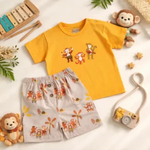 ست تیشرت و شلوارک طرح هپی مانکی برند لاکی