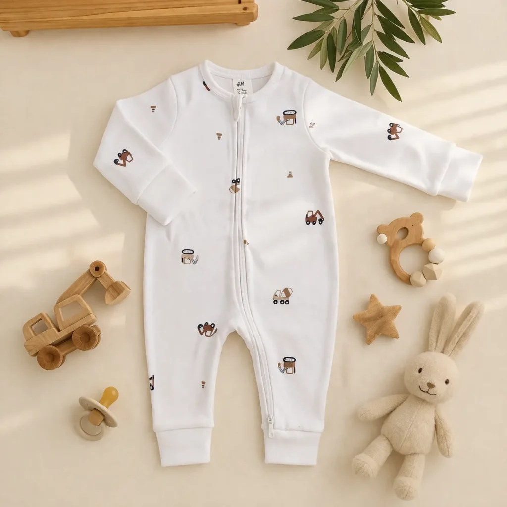 سرهمی دو زیپ وارداتی طرح تراکتور رنگ سفید برند H&M