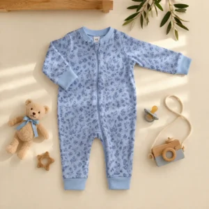 سرهمی دو زیپ وارداتی طرح گل رنگ آبی برند H&M