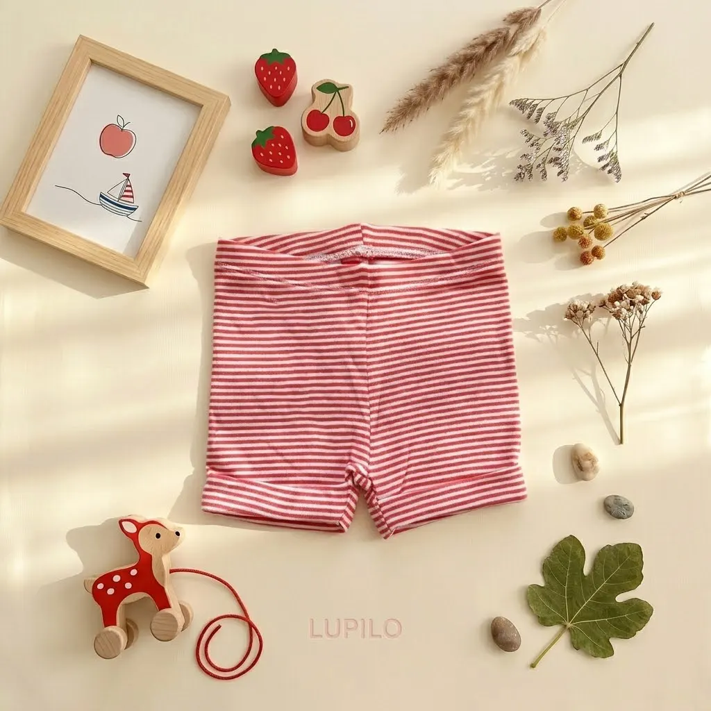 شلوارک لگ نوزادی وارداتی طرح راه راه سفید صورتی برند Lupilu