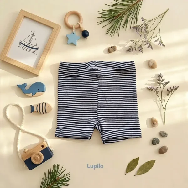 شلوارک لگ نوزادی وارداتی طرح راه راه طوسی سفید برند Lupilu