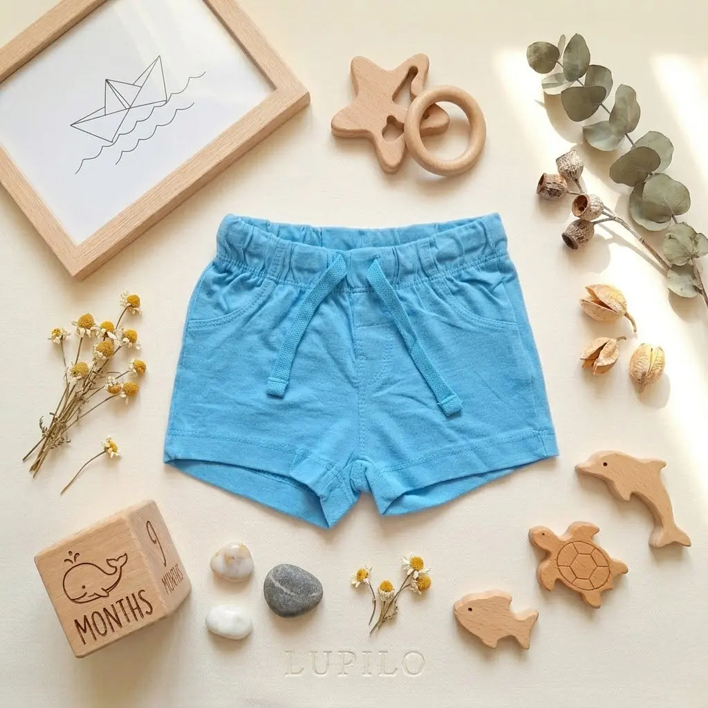 شلوارک نوزادی وارداتی ساده رنگ آبی برند Lupilu