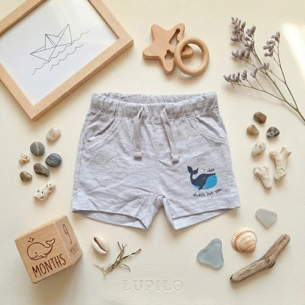 شلوارک نوزادی وارداتی طرح دلفین رنگ طوسی برند Lupilu