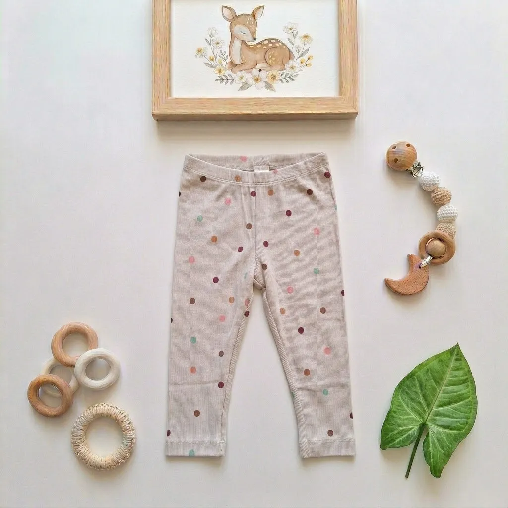 لگ نوزادی وارداتی طرح خال خالی رنگ کرم برند H&M