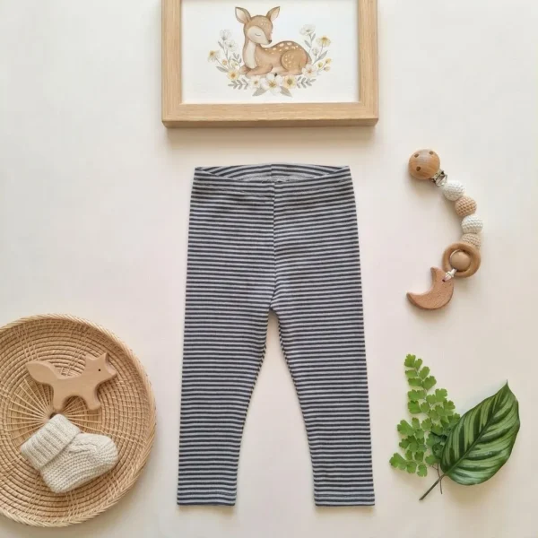 لگ نوزادی وارداتی کبریتی طرح راه راه سبز-طوسی برند H&M