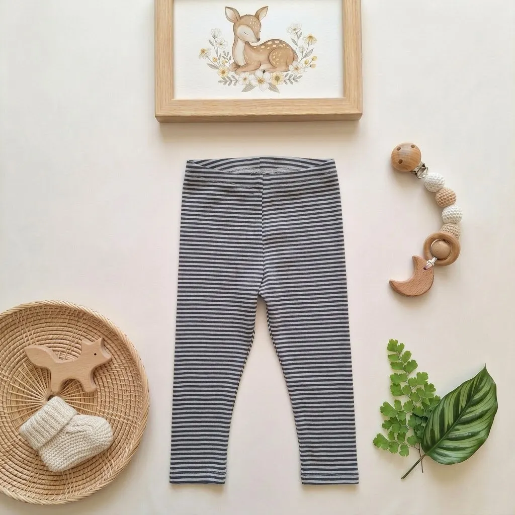 لگ نوزادی وارداتی کبریتی طرح راه راه سبز-طوسی برند H&M