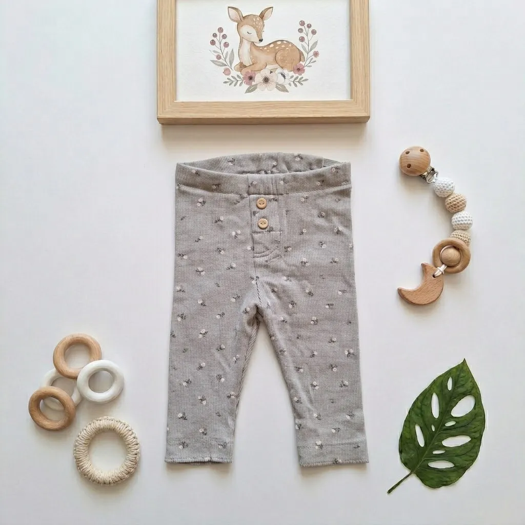 لگ نوزادی وارداتی کبریتی طرح گل رنگ کرم طوسی H&M