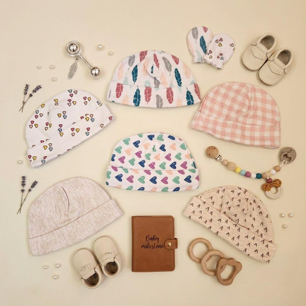 کلاه نوزادی وارداتی تم سفید صورتی برند Carters