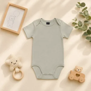 بادی آستین کوتاه وارداتی ساده رنگ سبز لجنی برند H&M