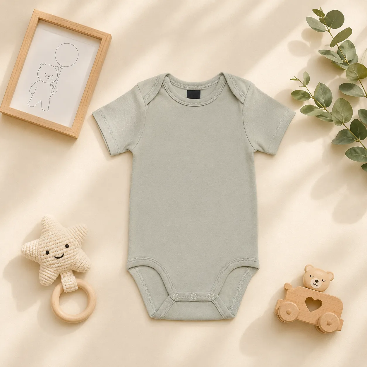 بادی آستین کوتاه وارداتی ساده رنگ سبز لجنی برند H&M بادی آستین کوتاه وارداتی ساده رنگ سبز لجنی برند H&M