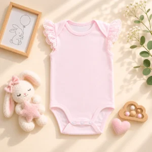 بادی آستین کوتاه وارداتی ساده مدل آستین چین دار رنگ صورتی روشن برند H&M