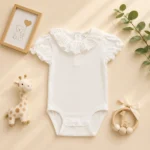 بادی آستین کوتاه وارداتی ساده یقه چین دار رنگ سفید برند H&M