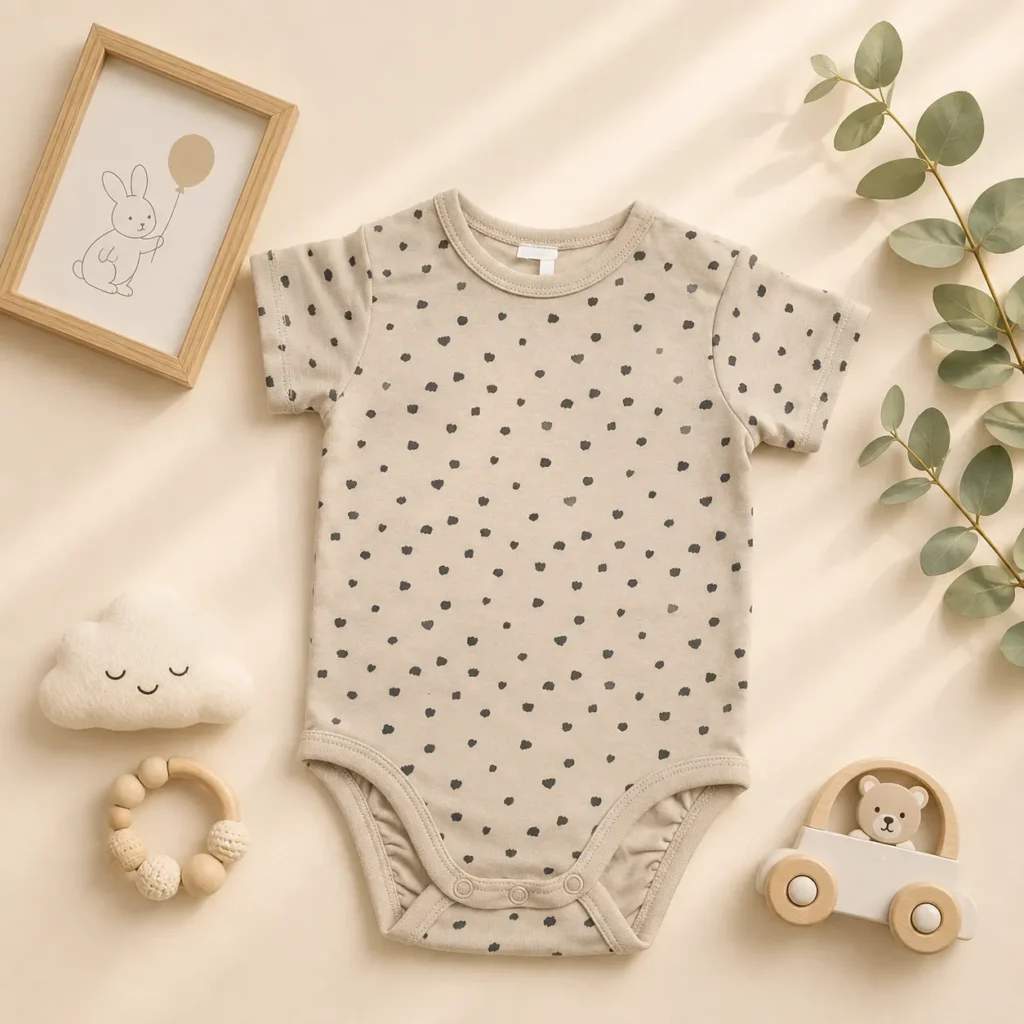 بادی آستین کوتاه وارداتی طرح پلنگی رنگ کرم برند H&M