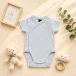 بادی آستین کوتاه وارداتی یقه هفت ساده رنگ آبی روشن برند H&M