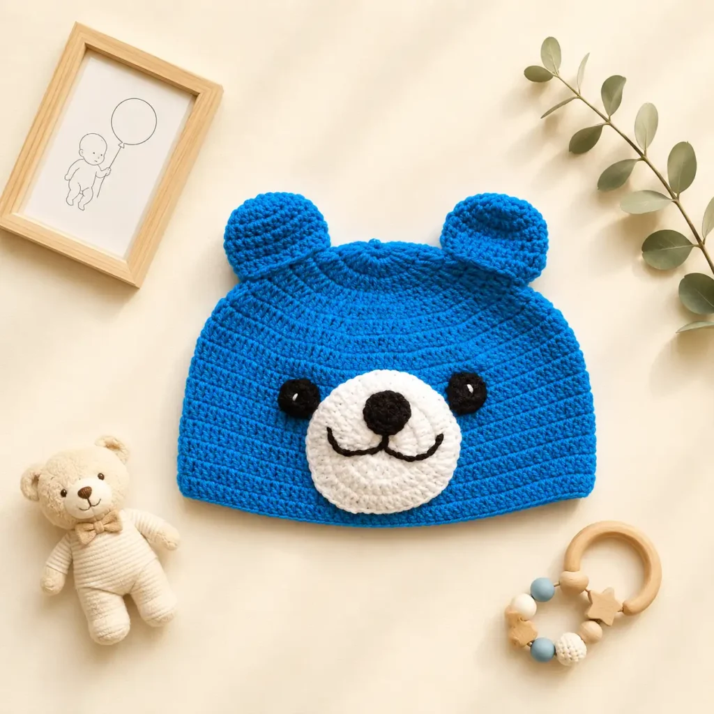 کلاه نوزادی دستبافت طرح خرس آبی برند totobaby
