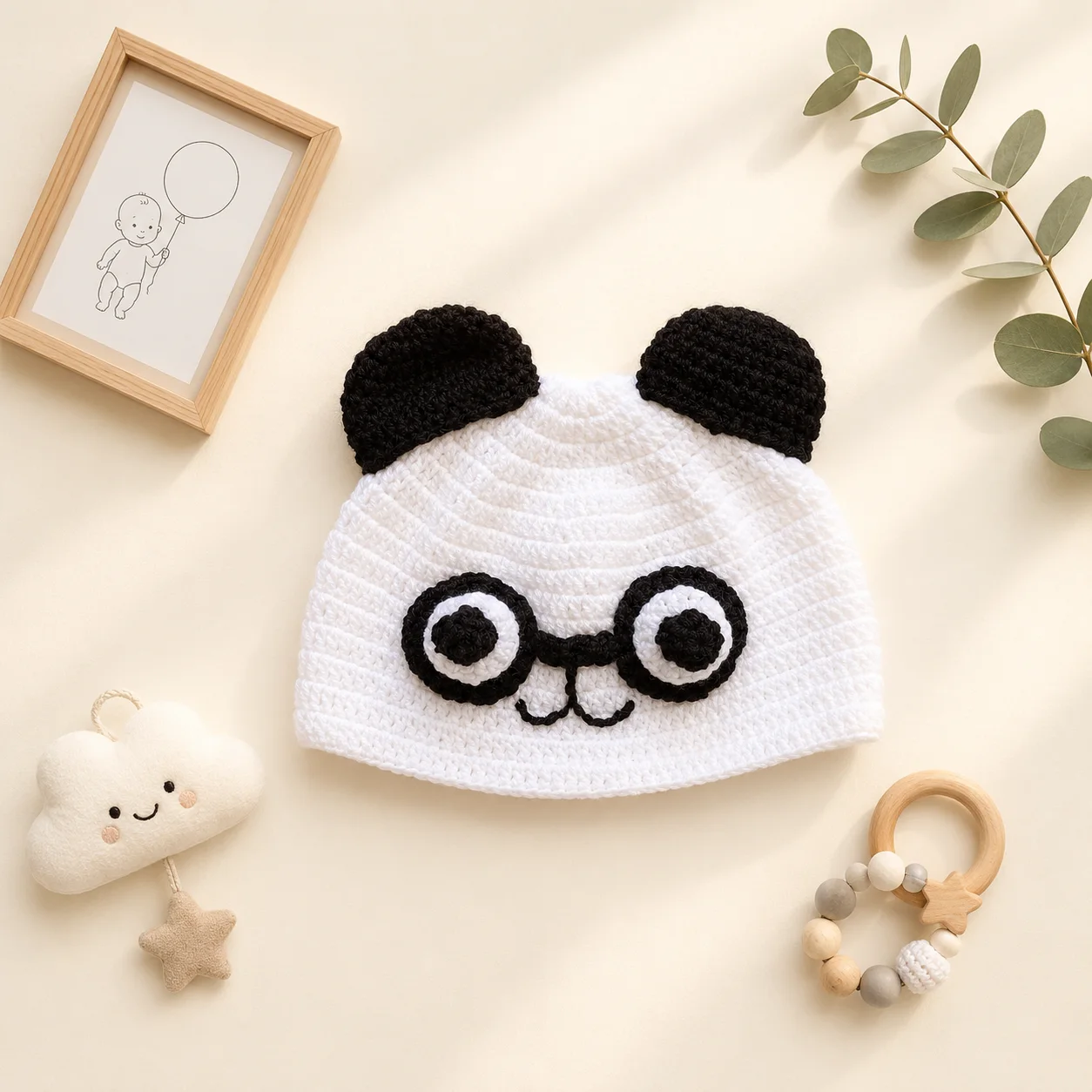 کلاه نوزادی دستبافت طرح خرس عینکی برند totobaby کلاه نوزادی دستبافت طرح خرس عینکی برند totobaby