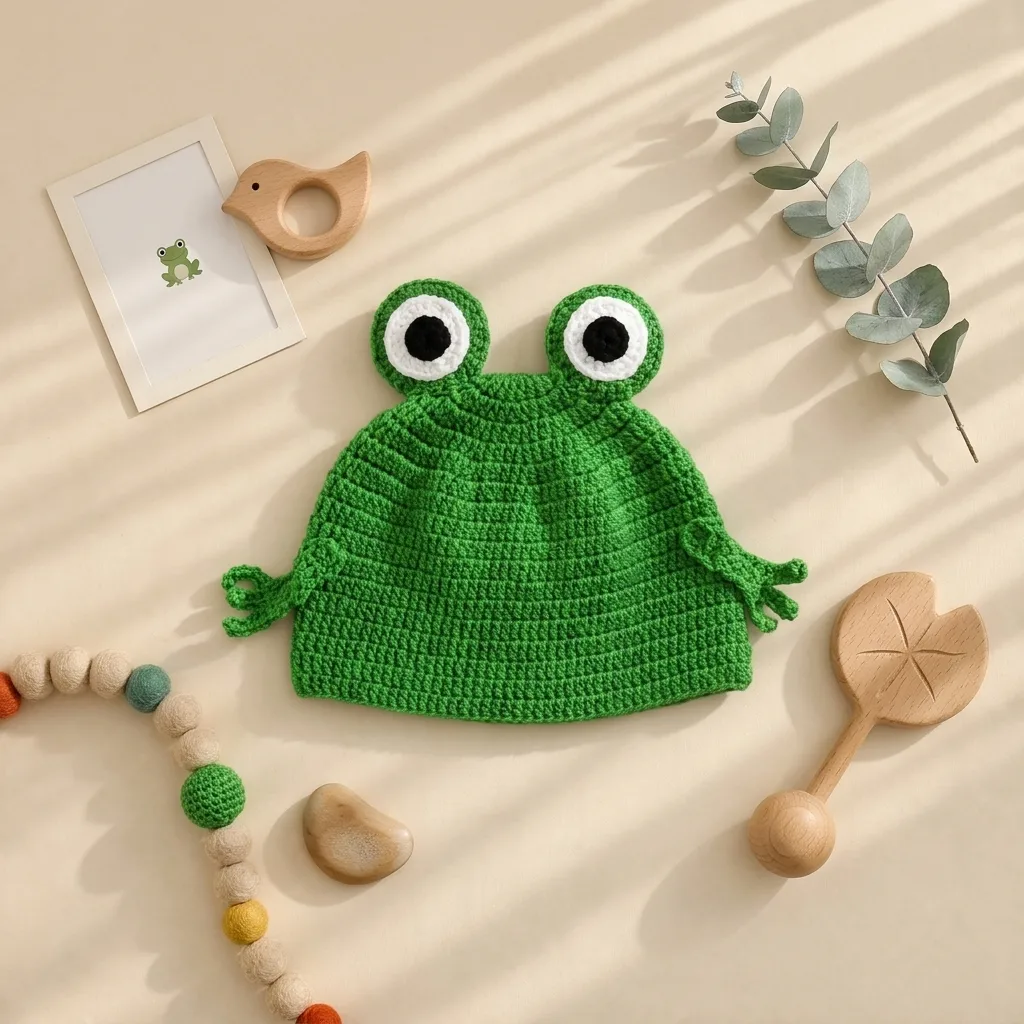 کلاه نوزادی دستبافت طرح قورباغه برند totobaby