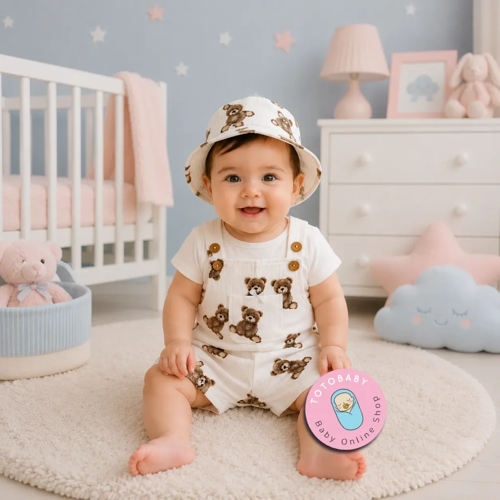 تن خور ست بیلر، بادی و کلاه پریمیوم طرح تدی رنگ سفید برند Totobaby