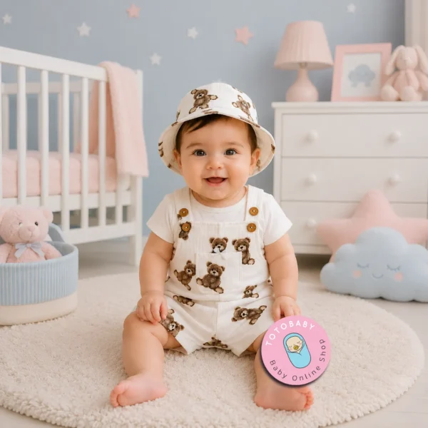 تن خور ست بیلر، بادی و کلاه پریمیوم طرح تدی رنگ سفید برند Totobaby