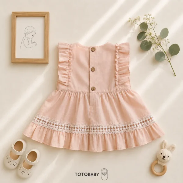 خرید پیراهن دخترانه پریمیوم گیپور‌دوزی رنگ گلبهی برند Totobaby