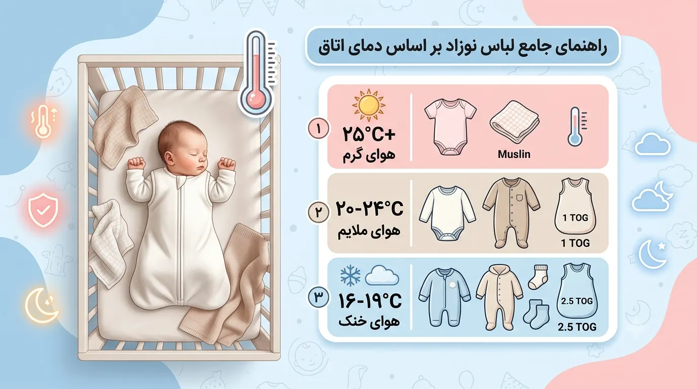 راهنمای علمی انتخاب لباس نوزاد بر اساس دمای اتاق (مرجع طلایی والدین)
