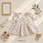 ست پیراهن و هدبند دخترانه پریمیوم طرح گل سرخ رنگ سفید برند Totobaby